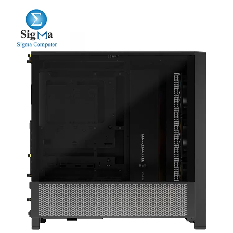 CORSAIR FRAME 4000D RS ARGB – Modular mid-tower case with 3x ARGB fans, 360mm radiator support, GPU anti-sag arm, and reverse connector motherboard compatibility.
