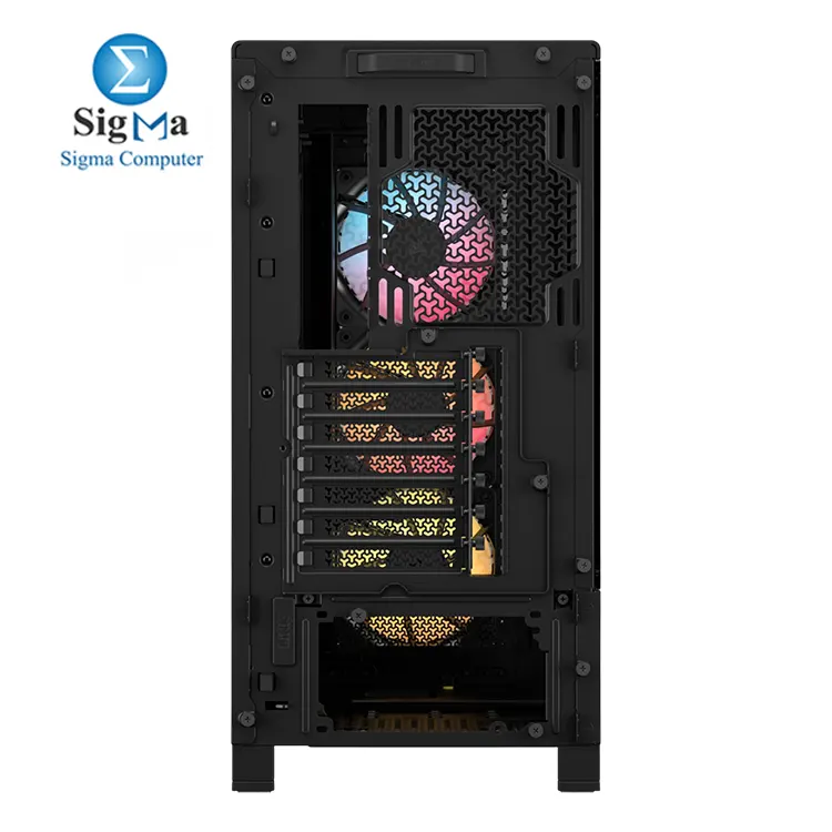 CORSAIR FRAME 4000D RS ARGB – Modular mid-tower case with 3x ARGB fans, 360mm radiator support, GPU anti-sag arm, and reverse connector motherboard compatibility.