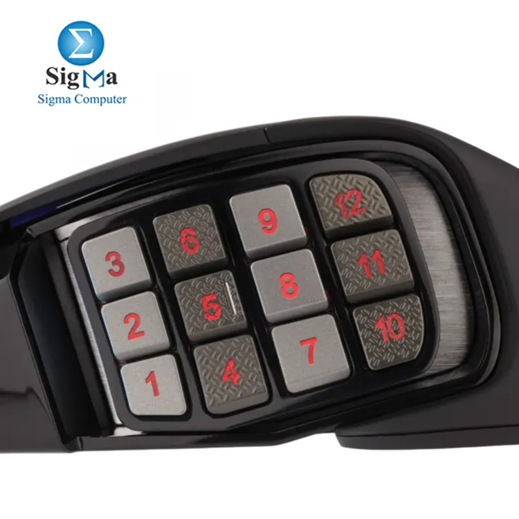 Corsair SCIMITAR RGB ELITE     MMO MOBA gaming mouse with 17 programmable buttons  18 000 DPI optical sensor  Key Slider     and 4-zone RGB lighting.