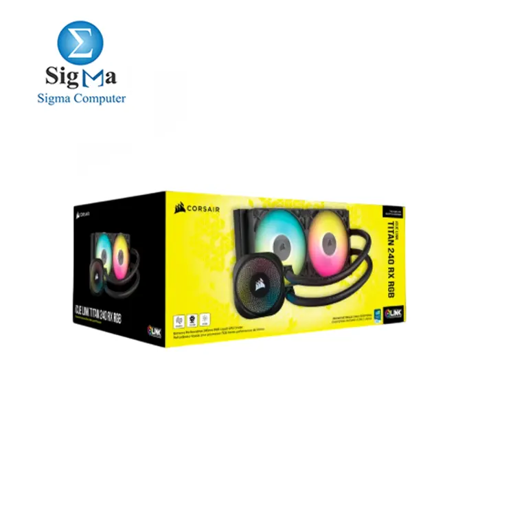 Corsair iCUE LINK TITAN 240 RX RGB     240mm AIO with dual 120mm RGB fans  copper cold plate  digital control  and support for Intel 1851 1700   AMD AM5 AM4.