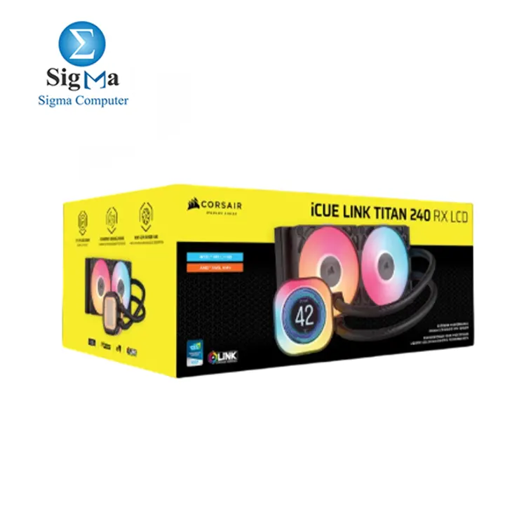 Corsair iCUE LINK TITAN 240 RX LCD – 240mm ARGB liquid cooler with LCD screen, FlowDrive motor, RX120 fans, and support for Intel LGA 1851/1700 & AMD AM5/AM4.