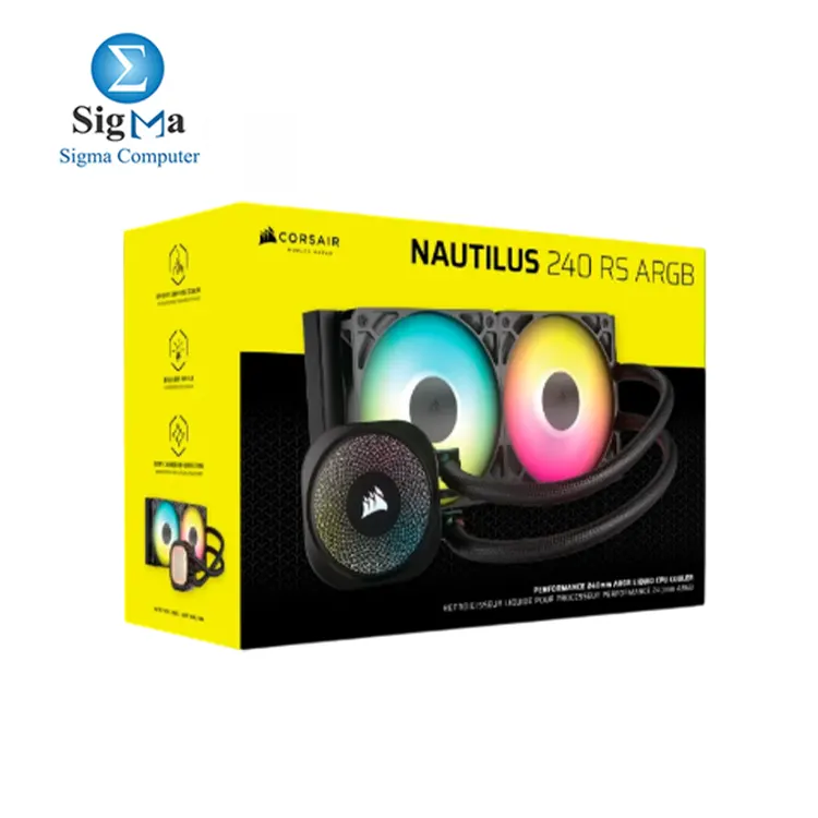 Corsair NAUTILUS 240 RS ARGB     240mm liquid cooler with ARGB lighting  dual 2100 RPM PWM fans  copper cold plate  and support for Intel LGA 1851 1700   AMD AM5 AM4.