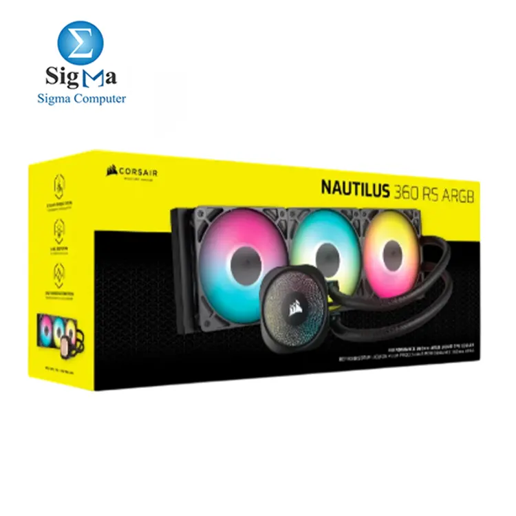 CORSAIR NAUTILUS 360 RS ARGB – 360mm liquid cooler with ARGB fans, copper cold plate, PWM control, low noise, and support for Intel LGA 1851/1700 & AMD AM5/AM4.