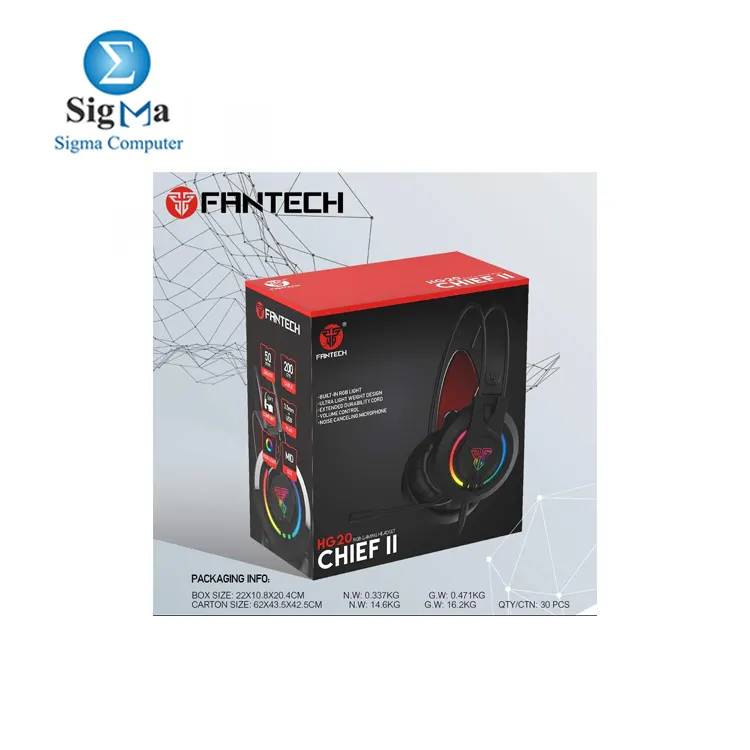 Fantech HG20 Chief II     Over-Ear RGB Gaming Headset with 50mm drivers  3.5mm   USB  2M braided cable  and omnidirectional mic.