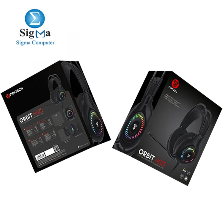 FANTECH ORBIT HG25 7.1 virtual surround sound gaming headset with RGB lighting, 50mm drivers, noise-canceling mic, USB wired connection,