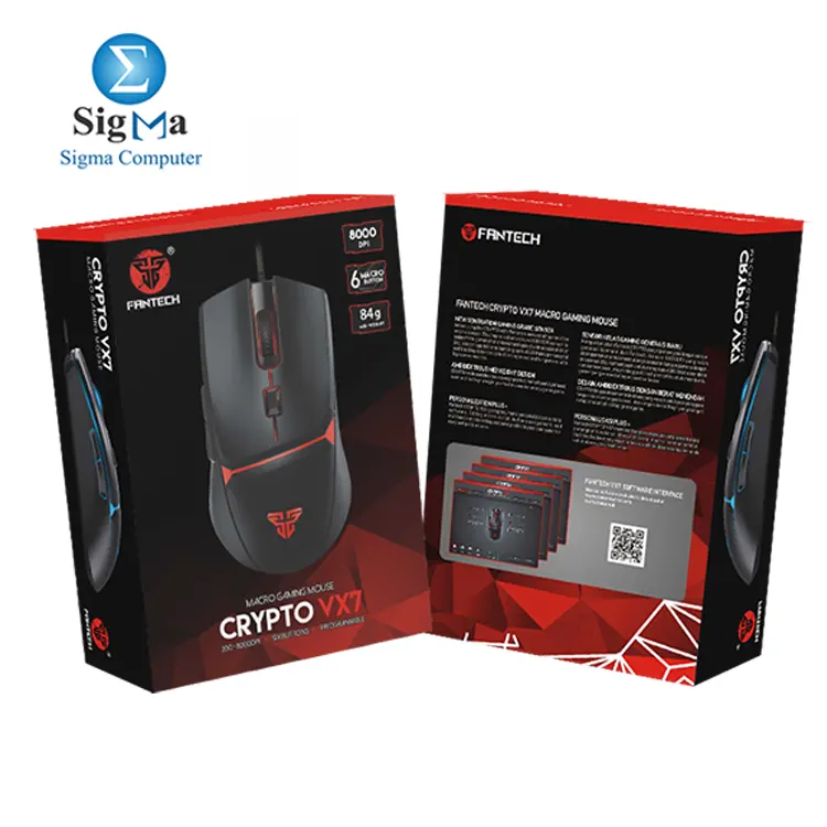 FANTECH VX7 CRYPTO – 8,000 DPI, 6 programmable buttons, Huano switches, 125Hz polling rate, 84g lightweight design.