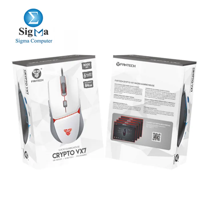 Fantech Crypto VX7 – Wired Gaming Mouse with 8000 DPI, 6 Programmable Buttons, Huano Switches, RGB Lighting, and Instant Optical Sensor.