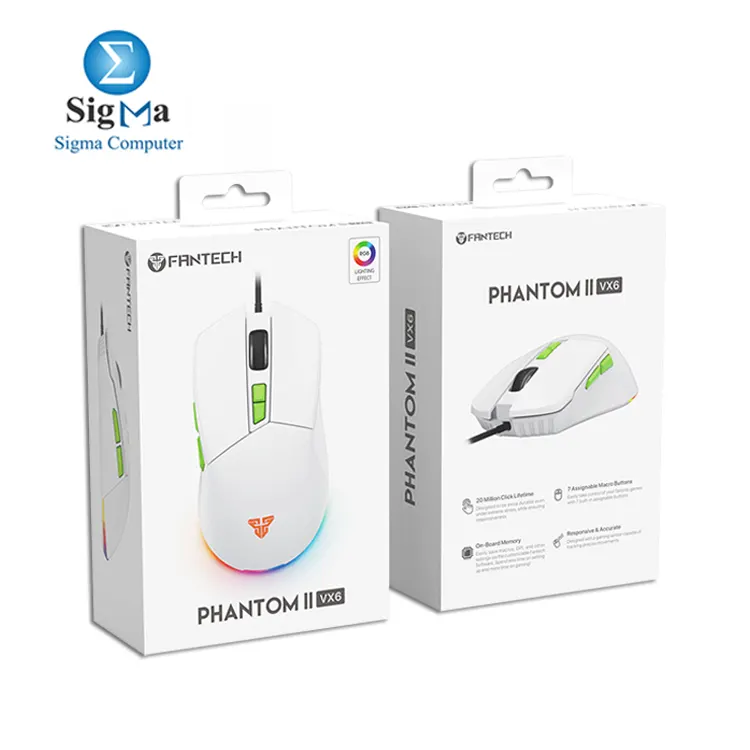 FANTECH PHANTOM II VX6     7 200 DPI  7 programmable buttons  20M clicks  60 IPS  braided cable.