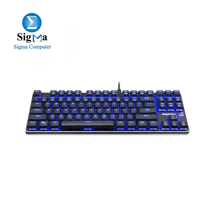 EagleTec KG060-BR Blue LED Backlit Mechanical Gaming Keyboard, Low Profile 87 Key USB Keyboard with Quiet Cherry Brown Switches for PC Gamer - (Black)