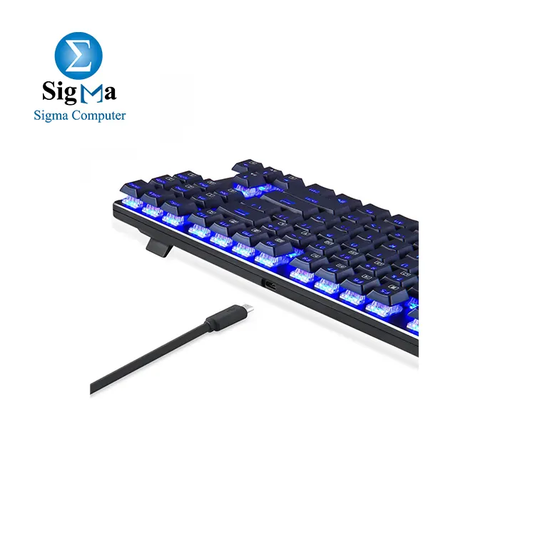 EagleTec KG060-BR Blue LED Backlit Mechanical Gaming Keyboard, Low Profile 87 Key USB Keyboard with Quiet Cherry Brown Switches for PC Gamer - (Black)