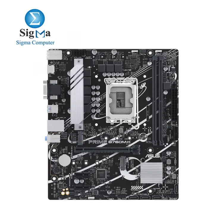ASUS Prime B760M-K     Intel LGA1700 mATX motherboard with DDR5  PCIe 4.0  dual M.2  Realtek 2.5Gb LAN  HDMI VGA  USB 3.2 Gen 1  and Aura Sync RGB.
