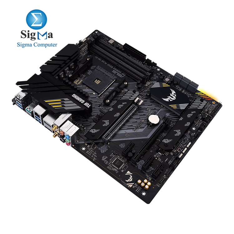 ASUS TUF GAMING B550-PLUS WIFI II – AM4 ATX motherboard with PCIe 4.0, Wi-Fi 6, 2.5G LAN, Dual M.2, USB 3.2 Gen 2, and Aura Sync RGB.
