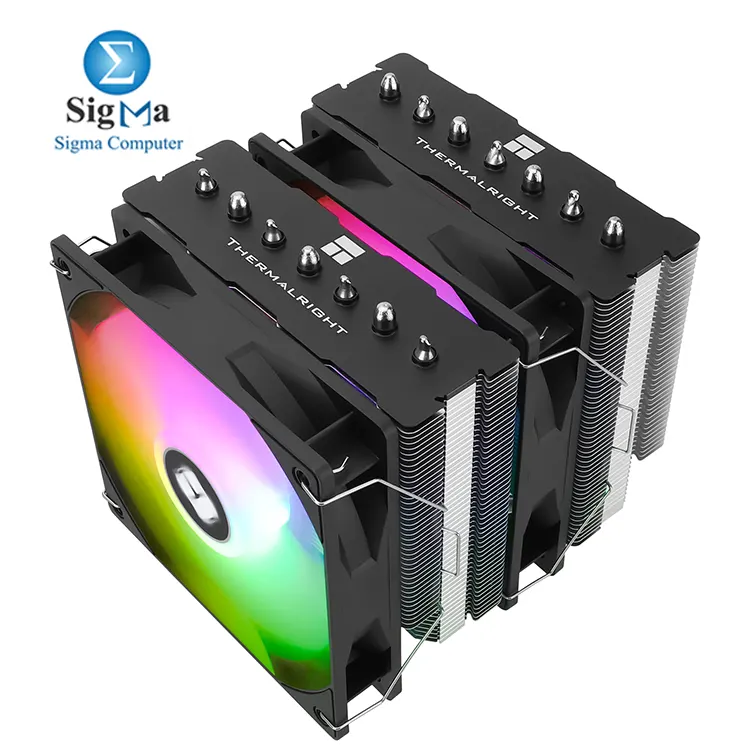 Thermalright Phantom Spirit 120 SE ARGB – Dual tower cooler with 7×6mm heatpipes, 154mm height, 120mm fan at 1500 RPM, 66.17 CFM, ARGB 3-Pin 5V, S-FDB bearing.