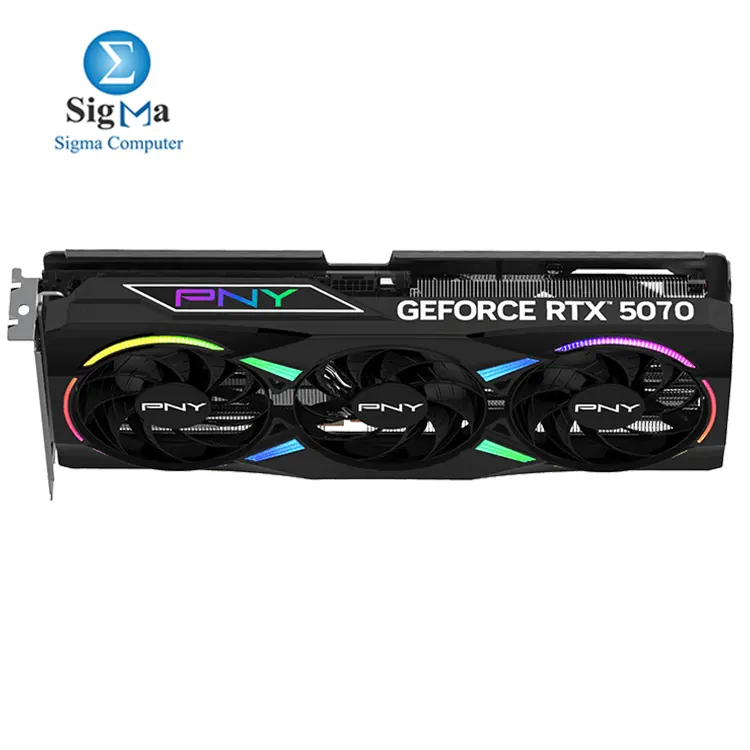 PNY GeForce RTX 5070 ARGB OC     Blackwell  12GB GDDR7  6144 CUDA Cores  2.16GHz  Triple Fan RGB  250W TDP  3x DP   1x HDMI  Dual 8-pin.