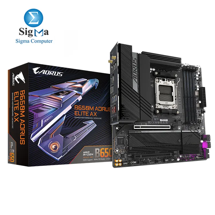 GIGABYTE B650M AORUS ELITE AX – AM5 mATX board with DDR5 support, PCIe 5.0 M.2, 2.5GbE LAN, Wi-Fi 6E, USB-C Gen2x2, and Q-Flash Plus. GIGABYTE B650M AORUS ELITE AX – AM5 mATX board with DDR5 support, PCIe 5.0 M.2, 2.5GbE LAN, Wi-Fi 6E, USB-C Gen2x2, and Q-Flash Plus.