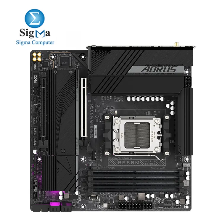 GIGABYTE B650M AORUS ELITE AX     AM5 mATX board with DDR5 support  PCIe 5.0 M.2  2.5GbE LAN  Wi-Fi 6E  USB-C Gen2x2  and Q-Flash Plus.