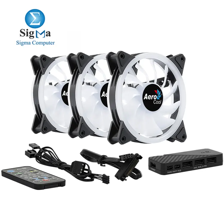 Aerocool Duo 12 Pro     3x 120mm ARGB fans with double ring lighting  H66F hub with PWM  RF remote  and support for 5V ARGB sync.