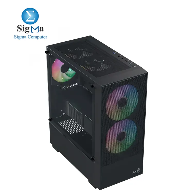 AeroCool B508A Flow Mid Tower Case supports ATX/m-ATX/Mini-ITX, 340mm GPU, 5 fans, tempered glass panel; paired with AeroCool LUX 550W 80Plus Bronze PSU with flat cables and silent 120mm fan.