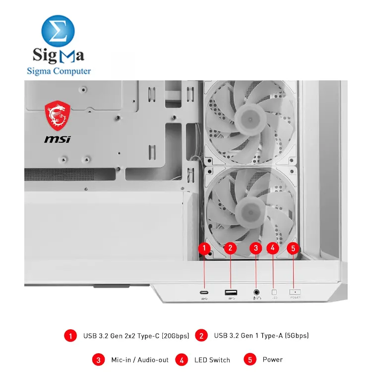 MSI MAG PANO M100R PZ   WHITE     Micro-ATX case with back-connect support  270   tempered glass  supports 360mm top radiator  390mm GPU  4 pre-installed ARGB fans  and USB-C front I O.