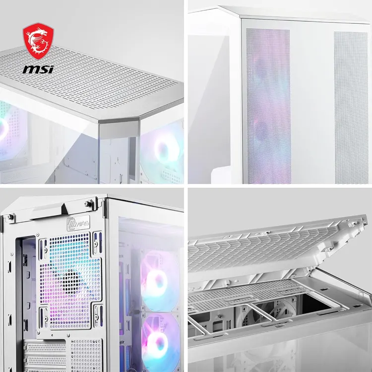 MSI MAG PANO M100R PZ   WHITE     Micro-ATX case with back-connect support  270   tempered glass  supports 360mm top radiator  390mm GPU  4 pre-installed ARGB fans  and USB-C front I O.